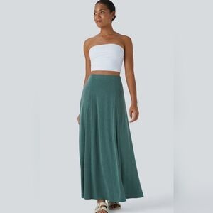 HALARA Elegant Flowy Maxi Skirt In Jade Green Floral Yarn- Very Flattering!!